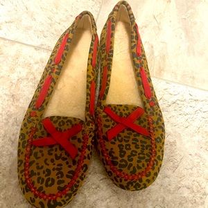Leopard Print Moccasins with Red Accents